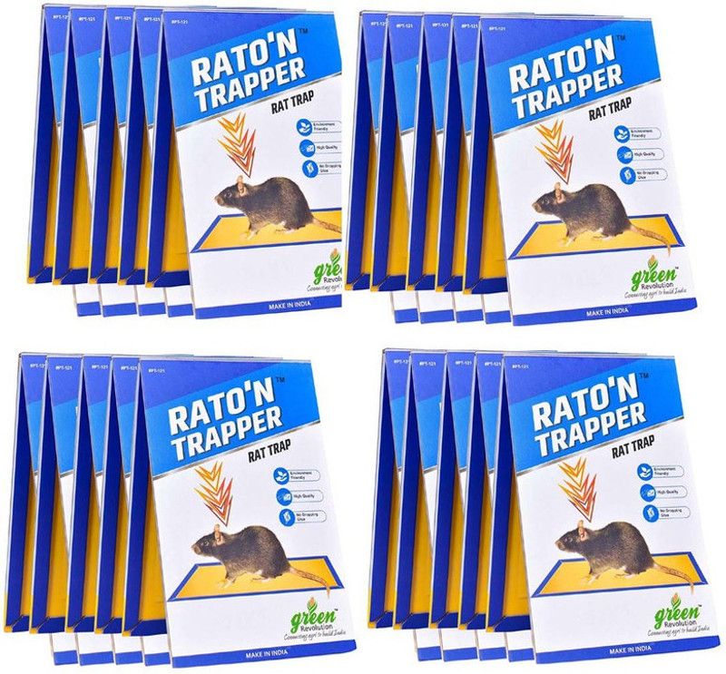 Green Revolution Rato'n Trapper/Rat/Mice Trap, Non-Toxic Glue tarp Easy use (Set of 20) Live Trap