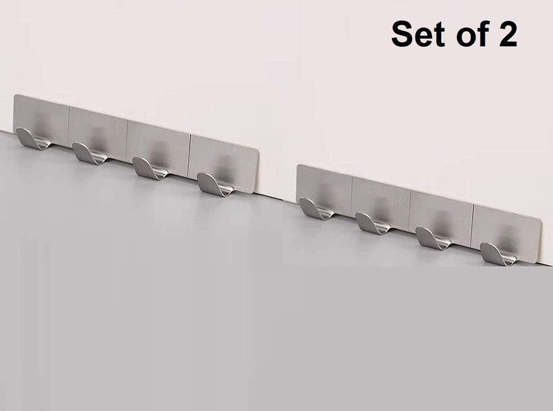 lukzer 2PC Stainless Steel Bathroom Hook Rail Self Adhesive for Door Wall Bedroom Robe Hanger (4 Hooks) Door Hanger