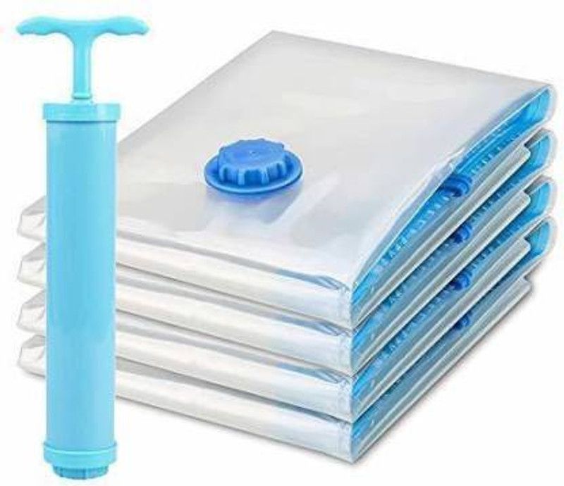Chias (Pack of 5) Vacuum Storage Reusable Zip Lock Space Saver Bags 3 Large (60 cm X 80 cm),2 Jumbo (70 cm X 100 cm) with Pump High Volume Storage Vacuum Bags, Travel Storage Vacuum Bags, Miscellaneous Storage Vacuum Bags  (Pack of 5)