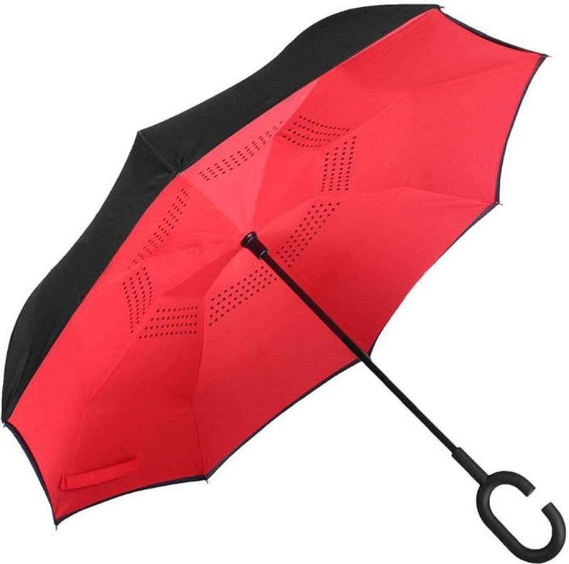 Varnee Double Layer Automatic Inverted Reversible No Drip Umbrella with C Shape Handle Umbrella  (Red, Black)