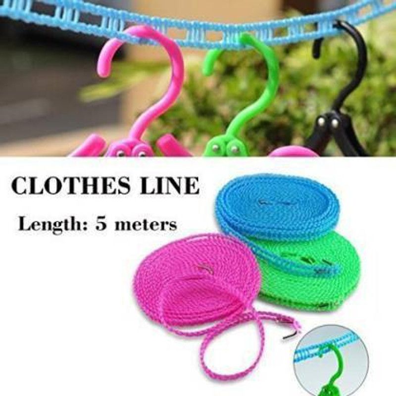Bekner Non-Slip Clothesline,Adjustable Clothes Lines for Hanging Clothes Outside - Perfect Clothes Line, Hanger for Indoor Outdoor Camping Travel & Home Use Nylon Retractable Clothesline  (5 m)