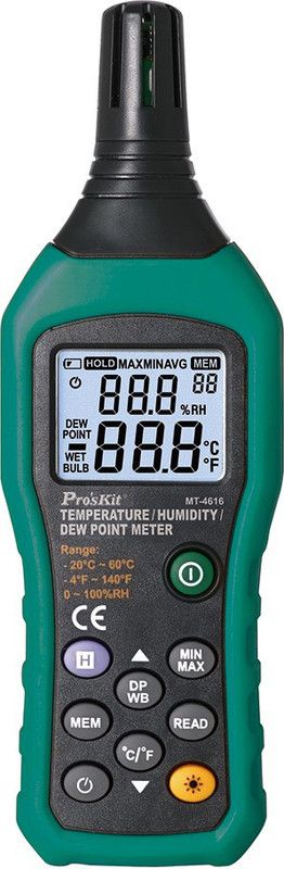 Proskit MT-4616 Temperature / Humidity / Dew point Meter| Digital Multimeter  (Black 2000 Counts)