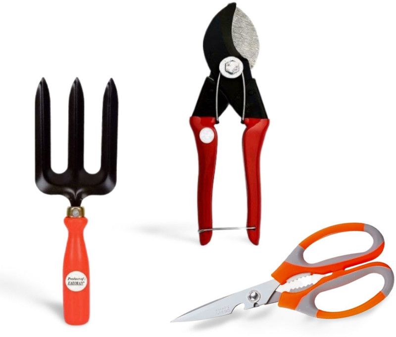FADMAN HAND TOOL FOR HOME QUALITY GARDENING | GARDEN FORK | SCISSOR | PRUNER | Garden Tool Kit  (3 Tools)