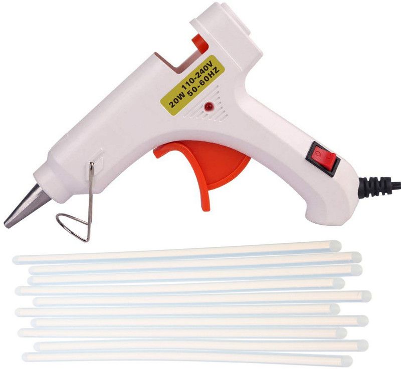 Glun WHITE 20W 20WATT WITH 10 TRANSPARENT STICKS Standard Temperature Corded Glue Gun  (7 mm)