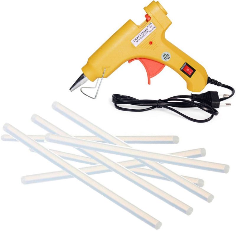 CRAFTYGUN 20 WATT FD-20W YELLOW GLUE GUN (ON OFF SWITCH&INDICATOR) 7 ADHESIVE HOT GLUE STICKS Standard Temperature Corded Glue Gun  (7 mm)