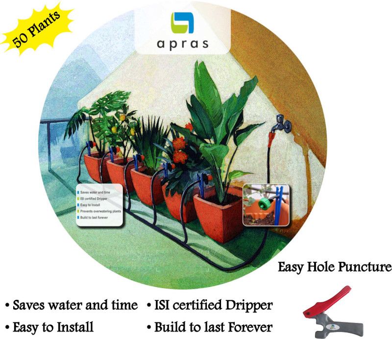 APRAS Fully Automatic Drip Irrigation Garden Watering Kit | For Small + Big Plants | Adjustable Dripper | ISI Dripper | (50 Small/Large Plants) Drip Irrigation Kit Drip Irrigation Kit