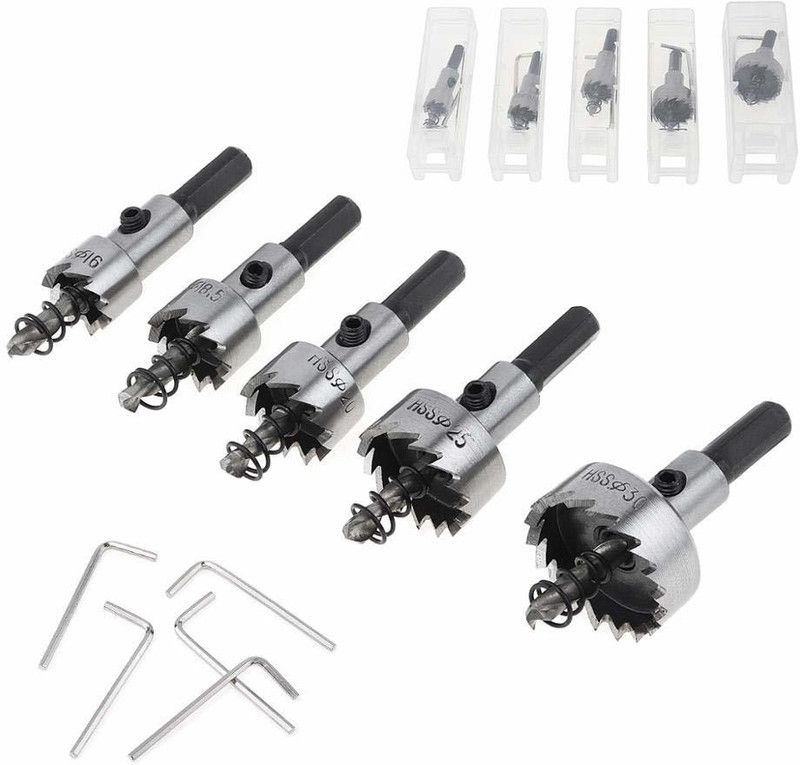 kts12 KAVYA TOOS POWER HSS Drill Bit Hole Saw Set Carbide Tip TCT Core Metalworking Cutter Tools, 18-55 mm - 5 Pieces/Set