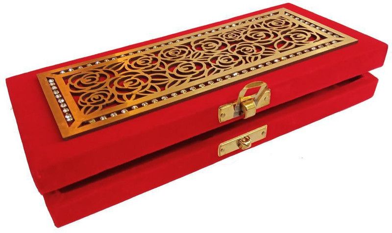 Vanya Creations Designer Cash/Shagun Box for 1 Note Packet (Red Velvet with Gold Acrylic Design) for Wedding, Engagement, Gift Money Box Storage Box  (Red)