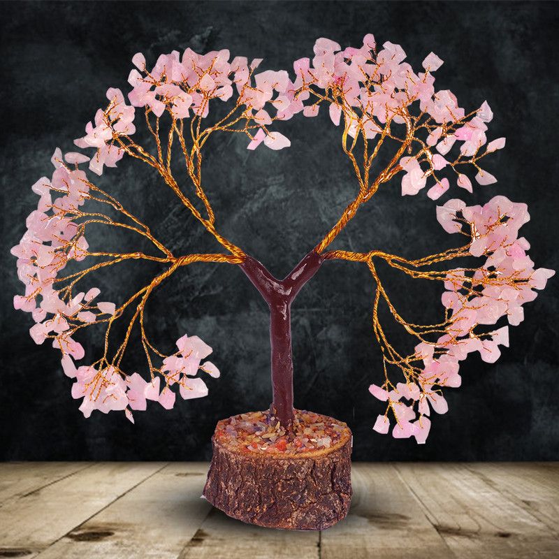 REIKI CRYSTAL PRODUCTS Rose Quartz Crystal Tree 300 Beads Healing Regular Round Crystal Stone  (Pink 1 Pieces)