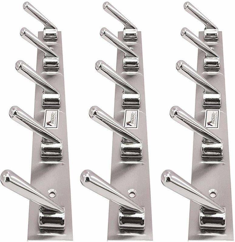 PROMIXO Cloth Stainless Steel Hanger pack of 3 for Door, Bedroom, Bathroom, Wardrobes for Hanging Clothes Towel, Keys, Bags Hook Rail 5  (Pack of 3)