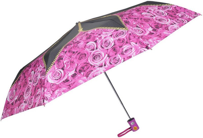 Fendo 3 fold Automatic Flower Print Pink Umbrella  (Multicolor)