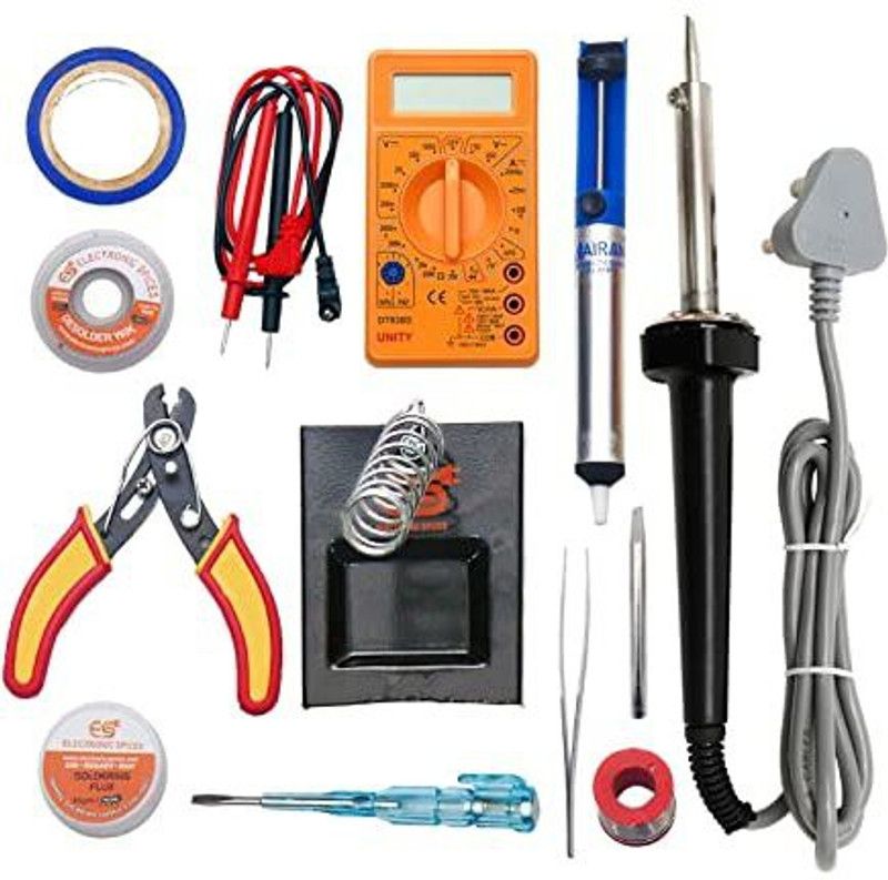 Garg Solder (12 in 1) starter kit 25watt soldering iron/digital multimeter/iron bit/solder stand/solder wire/desoldring pump/desolder wire/paste/cutter tester/tape/ 25 W Simple  (Pointed Tip)