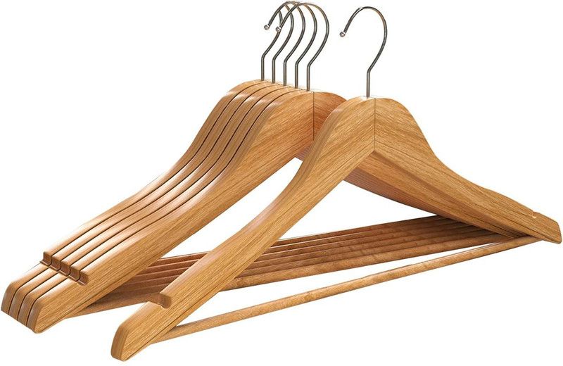 ADA Handicraft Wooden Hangers with 360° Swivel Hook | Notches Clothes Hangers with Non Slip Bar Wooden Shirt Pack of 6 Hangers For Shirt  (Beige)