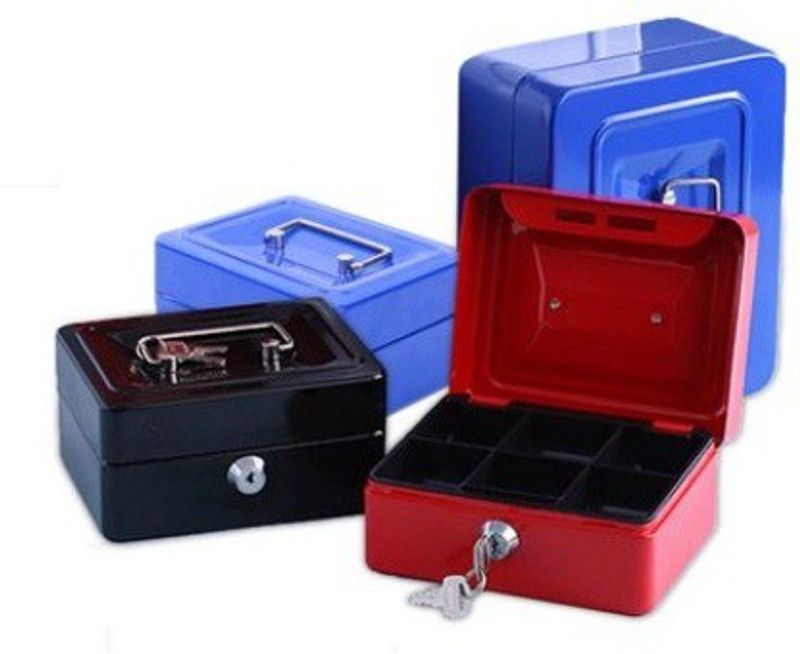 Bellveen 6" Petty Cash Tin Steel Money Safe Box with Lock 2 Keys - Black Cash Box  (6 Compartments)
