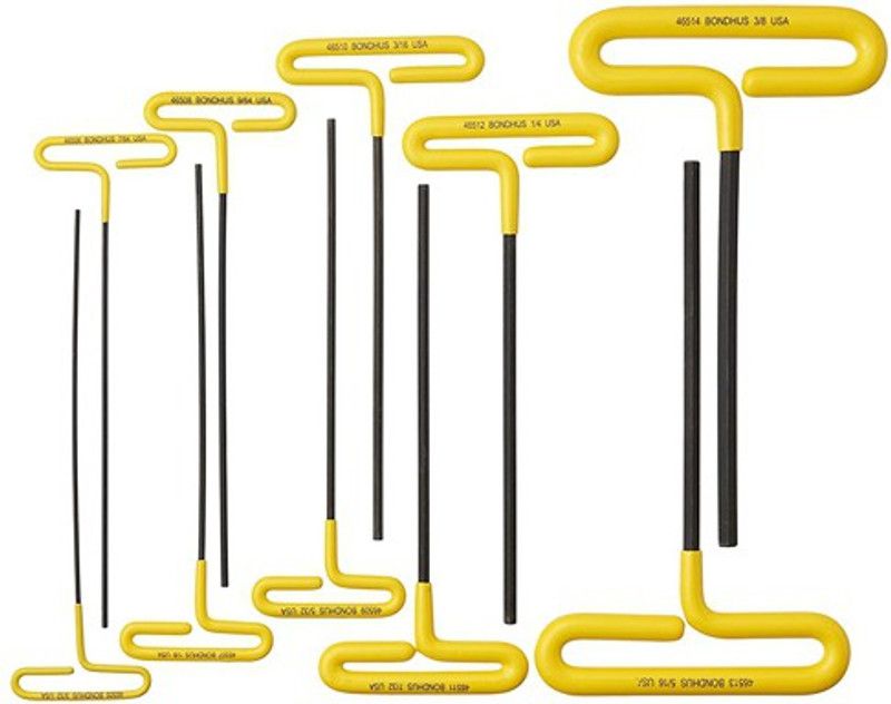 BONDHUS 46538 Set 10 Loop Hex T-Handle Cushion Grip IN 9" (3/32-3/8" in pouch) Allen Key Set