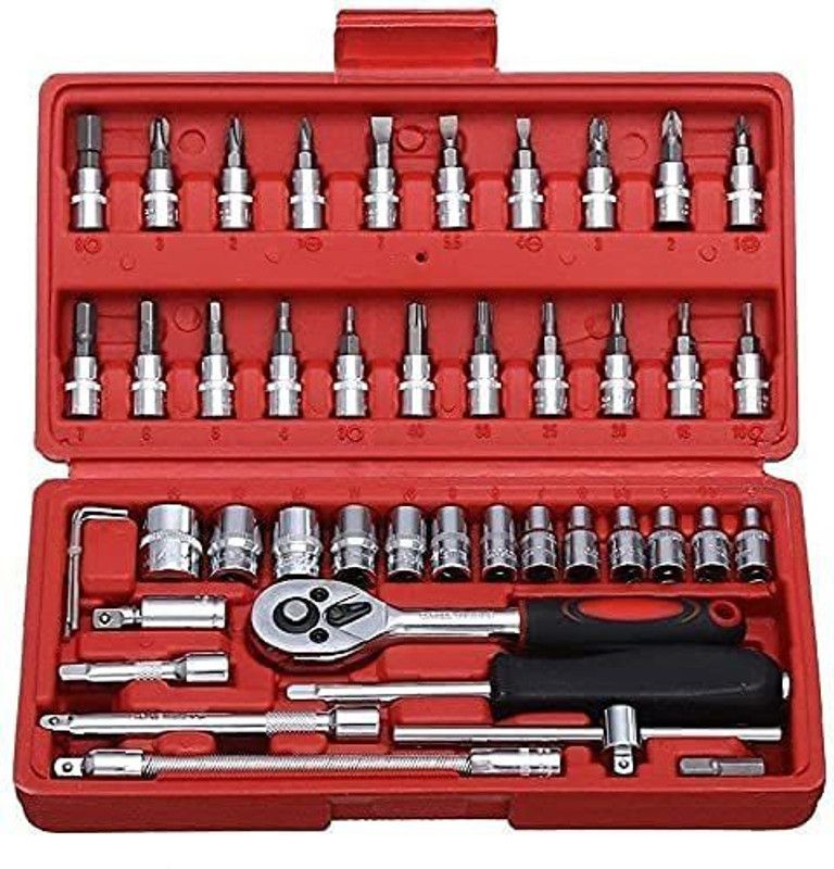 MHAX High Quality 46pcs 1/4-Inch Socket Set Tool Ratchet Torque_Wrench_Combo_Tools Combination Screwdriver  (Pack of 1)