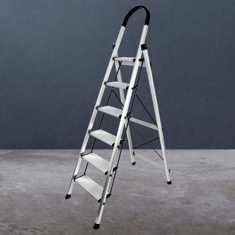Plantex Premium 6 Step Folding Aluminium Ladder for Home Use/Wide Anti Skid Step Ladder(Anodize-Silver) Aluminium Ladder