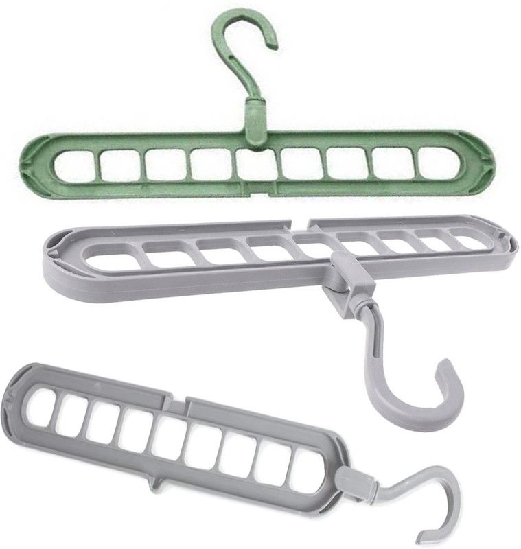 Smiling Cart Plastic Shirt Pack of 3 Hangers For Shirt  (Green, Grey)