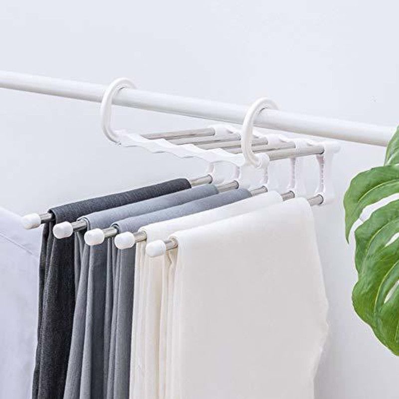 sell net retail 5 in 1 Pants Rack Hangers Space Saving Stainless Steel Steel Hangers (White) Steel Trousers Pack of 5 Hangers For Trousers  (White)