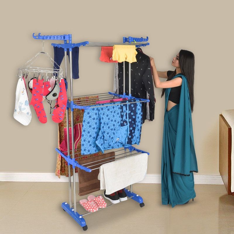 HomeMate Steel, Plastic Floor Cloth Dryer Stand STAINLESS STEEL  (3 Tier)