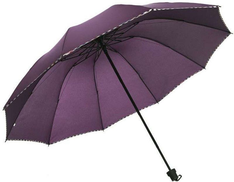KriShyam 3 Fold Plain Pipine Umbrella for Men & Women UV Protection Monsoon/Rainy & Sun Umbrella (Purple) Umbrella  (Purple)