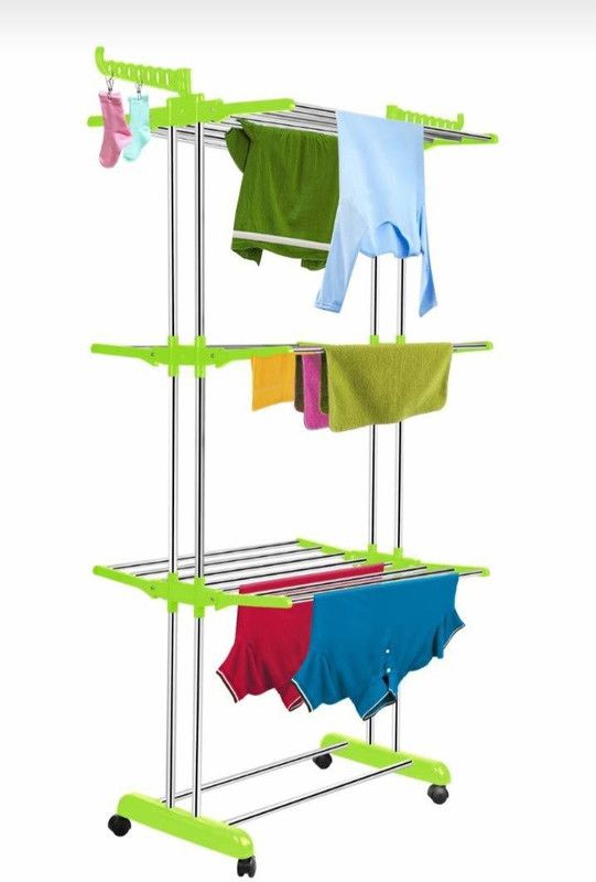 Harold Steel, Plastic Floor Cloth Dryer Stand Heavy Duty Rust-Free Stainless Steel Double Pole Cloth Drying Stand | Clothes Dryer Stands | Laundry Racks with Wheels for Indoor | Outdoor | Balcony (Blu Drying Stand)  (4 Tier)