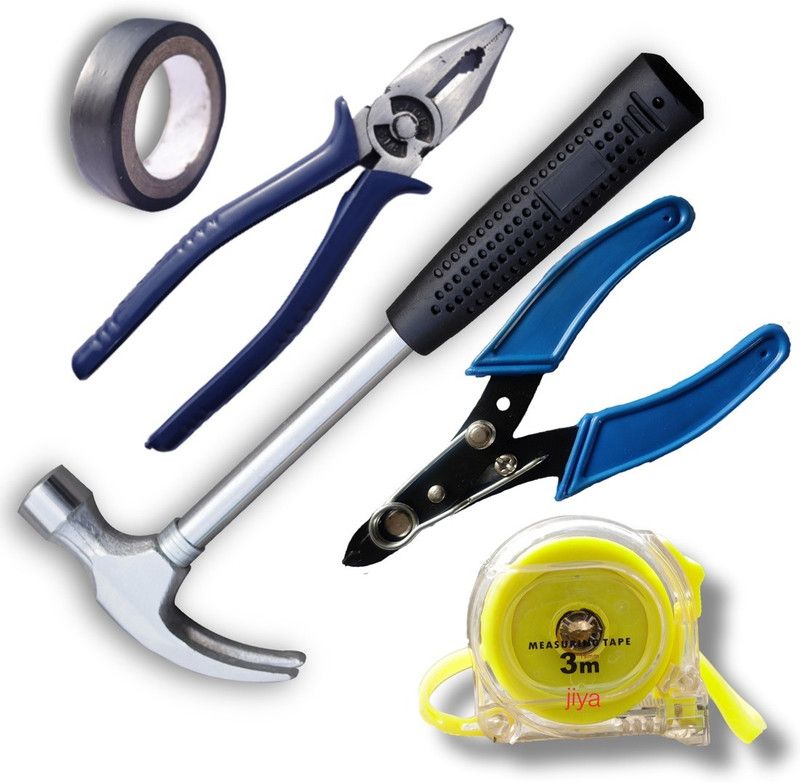 Jiya L357 TOOLS - CLAW HAMMER I PILER I MEASUREMENT TAPE 3M I TAPE I WIRE CUTTER Hand Tool Kit  (5 Tools)