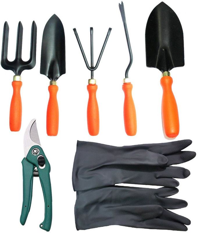 IBEX Gardening Tools Set of 5, Pruner with Multipurpose Gardening Gloves Garden Tool Kit  (7 Tools)
