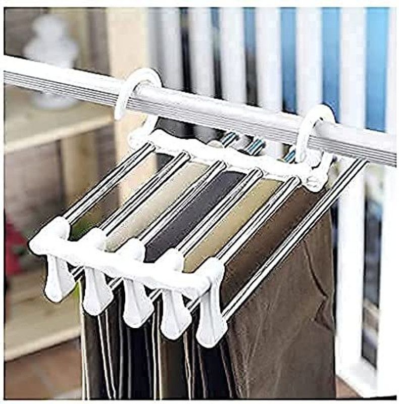SeaRegal SHOPPER5 in 1 Hanger, Multi-Layer, Multi Purpose, Clothes Hanging Stainless Steel, Folding, Magic Hangers, Non-Slip, Space Saving, Closet Organizer, for Trousers, Scarf, Tie, Belt, Pant, Jeans Plastic Shirt Hanger For Shirt