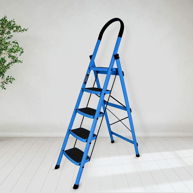 Plantex Prime Steel Folding 5 Step Ladder for Home - 5 Wide Anti-Skid Steps (Blue & Black) Steel Ladder  (With Platform)