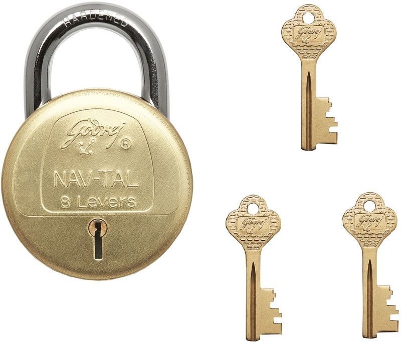 Godrej Navtal 8 Levers Deluxe Hardened - 3 keys Lock  (Gold, Silver)