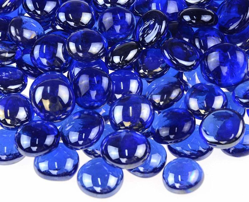 ERCOLE Decorative Flat Gems Polished Glass Beads Pebble Stones for Plant Pots Vase Fillers Aquarium Home Decor Garden Decoration (Sapphire Blue, Dia: 17-19mm, 2 Kg) Carved, Polished, Regular Round, Oval Fire Glass Pebbles  (Blue 2 kg)
