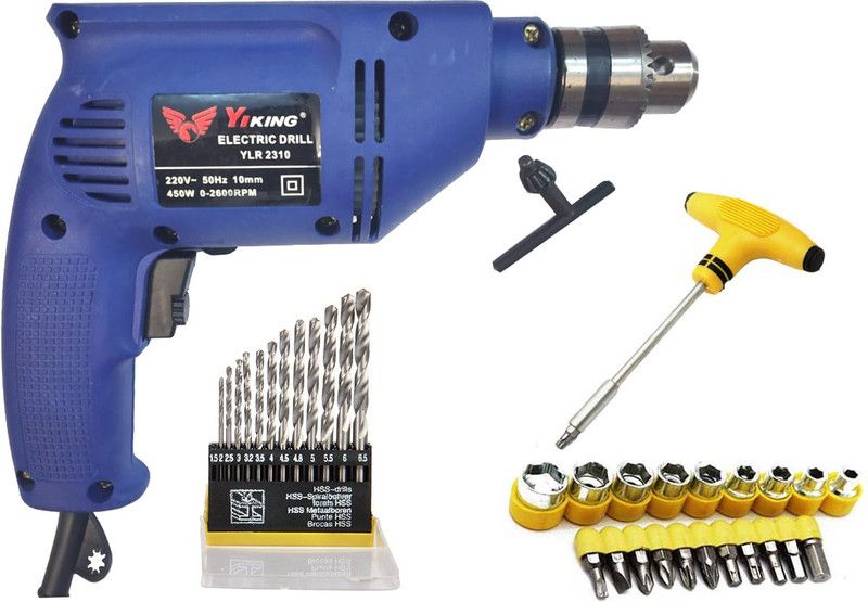 ISC YLR2310 Electric 10mm Revers Forward Drill + T-Bar Screwdriver + 13Pcs Hss Drill Bit Set Pistol Grip Drill  (10 mm Chuck Size)