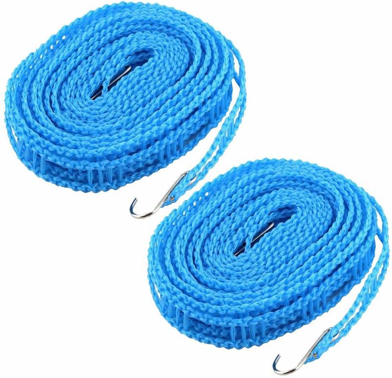 2KS 5 Meters Windproof Anti-Slip Rope Clothes Line Drying Nylon Rope with Hooks 2pc Nylon Clothesline  (5 m)