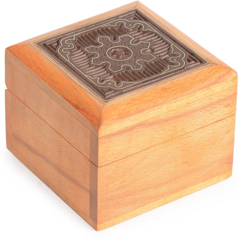 StyleMyWay Handcarved Wooden Handmade Decorative Jewellery and Keepsake Orange Storage Box with Inlay Work -3n X 3in Cash Box  (1 Compartments)