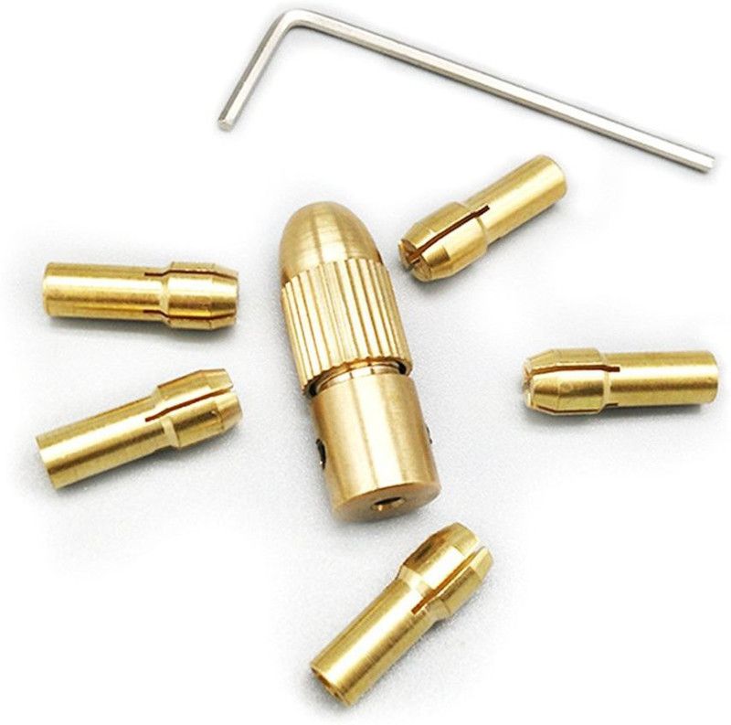 RIVER FOX 7pcs 0.5 - 3mm metal drill chuck collet bits Keyless Adapter With 1Pc Wrench Gold Drill Bit Gauge