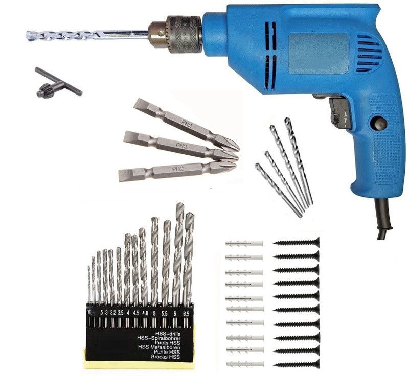 Inditrust 10mm Electric Drill Machine 450W With 13pc HSS 10+10 Screw 5pc Masonry 3pc PH2 Power & Hand Tool Kit  (42 Tools)