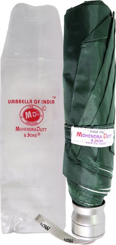 Mohendra Dutt & Sons 3 Fold (Sathi) Polyster Hi-Class Color Umbrella - Green Umbrella  (Green)