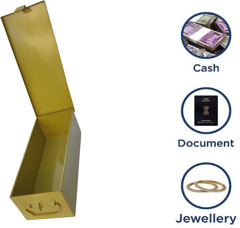 GvanyS Heavy Powder-coated Gold Finish Steel Box For Home Jewelry Locker Box-10 Inch Cash Box  (1 Compartments)