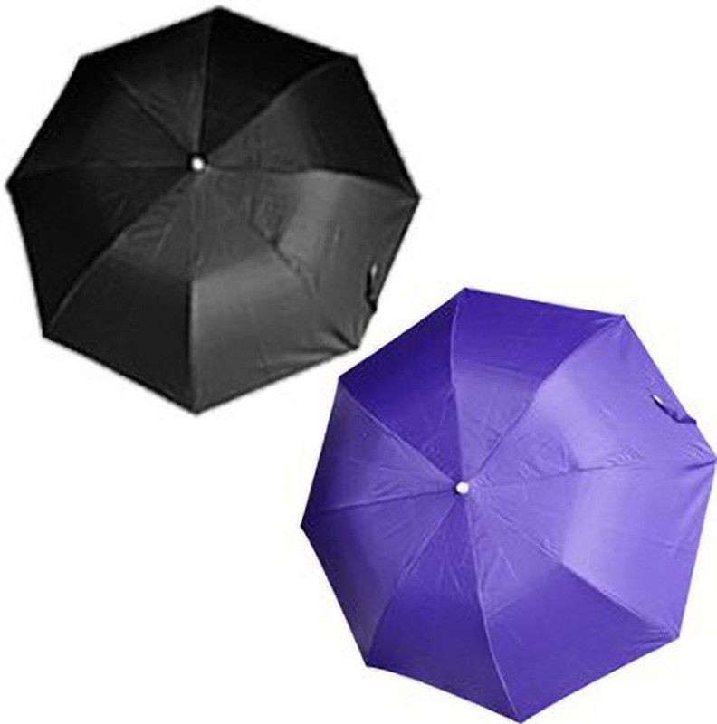 CROTUS Foldable Umbrella for Men & Women Pack Of 2 (Black, Purple) Umbrella  (Black, Purple)