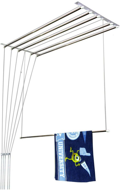 Homwell Steel Ceiling Cloth Dryer Stand 6 Pipe X 7 Feet UV Protected Nylon Ropes Individual dropdown Cloth Drying Stand  (1 Tier)