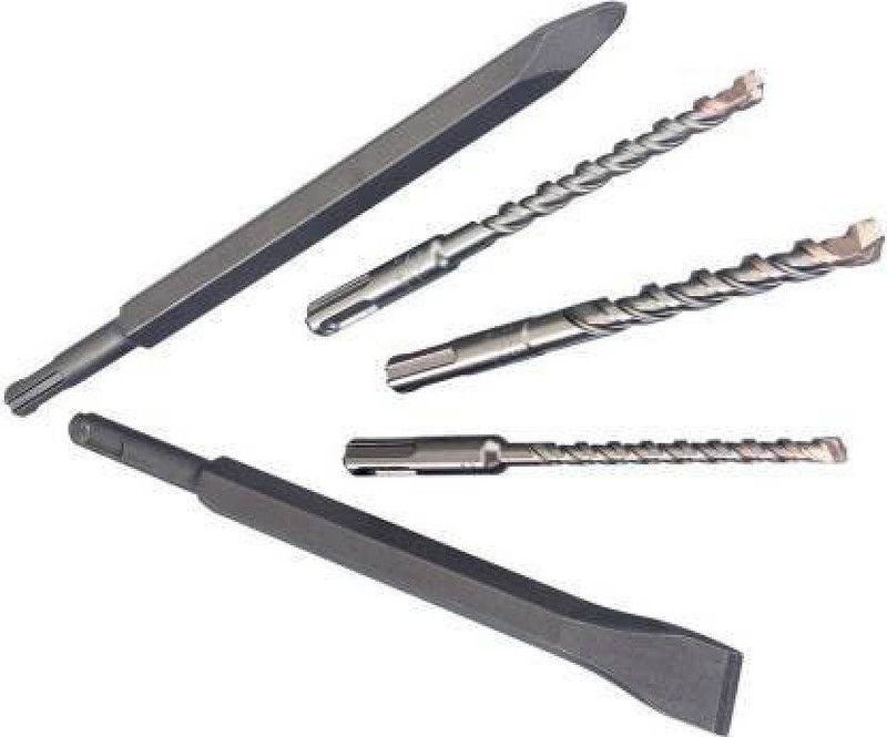 Inditrust 5pc hammer bit set of hammer drills and chisels size 6x100, 8x100, 10x100, 2 chipping chisels