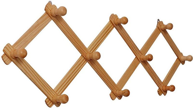 HusNain Wooden Expandable Peg Rack Cloth Hanger | Wall Decor | Hanger Sliding Home Decor Hook 10  (Pack of 1)