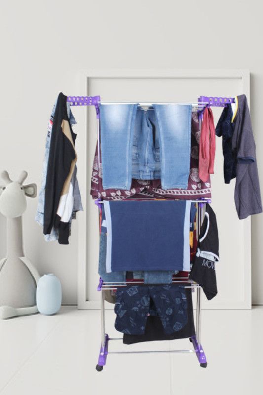 Unizone Steel, Aluminium, Plastic Floor Cloth Dryer Stand 12 Month Warranty T-CDS-3TIER-B2SS-0218 O1MS 001 B2SSNEW001  (3 Tier)