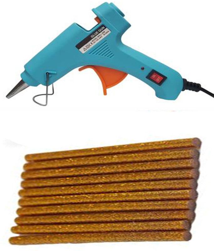 glun iwill Turquoise Glue gun with 10 golden glitter stick (leak proof) Standard Temperature Corded Glue Gun  (7 mm)