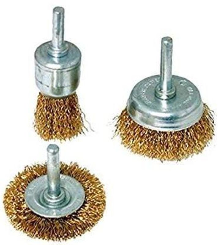 Vikas Digital Craft 3pcs Wire Brush Set Copper Plated Crimped Steel Wheel Cup End Cleaning Tool With 6mm Round Shank For Drills Wheel Brush Wheel Brush  (Pack of 3)