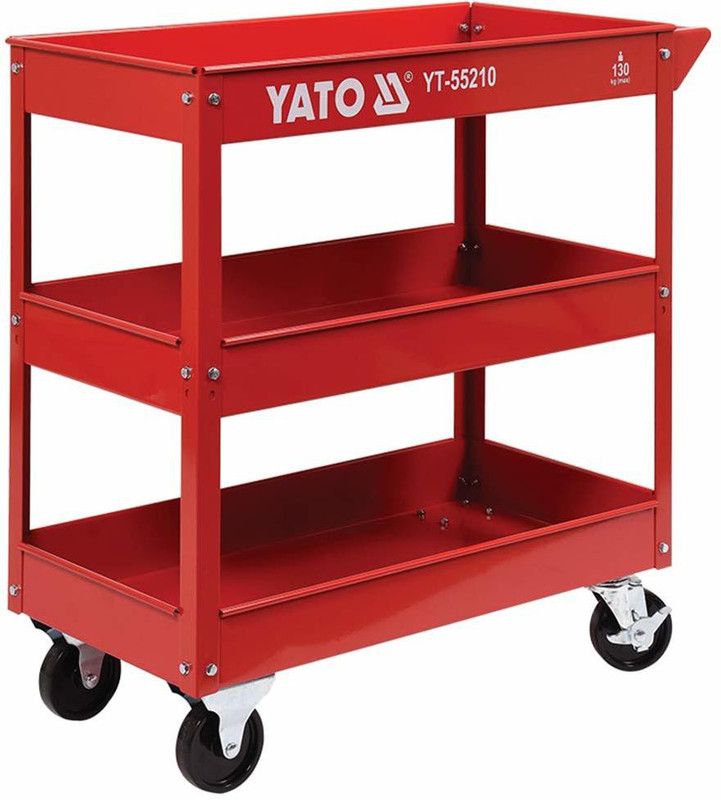 YATO YT-55210 YT-55210 3 Trays Tool Cart|Load capacity 130kg|Made of Steel|4 Wheels|2 Swivel with Brakes|Heavy Duty Workshop Trolley|Industrial Tools|Three Level Shelves Trolley Tool Tray