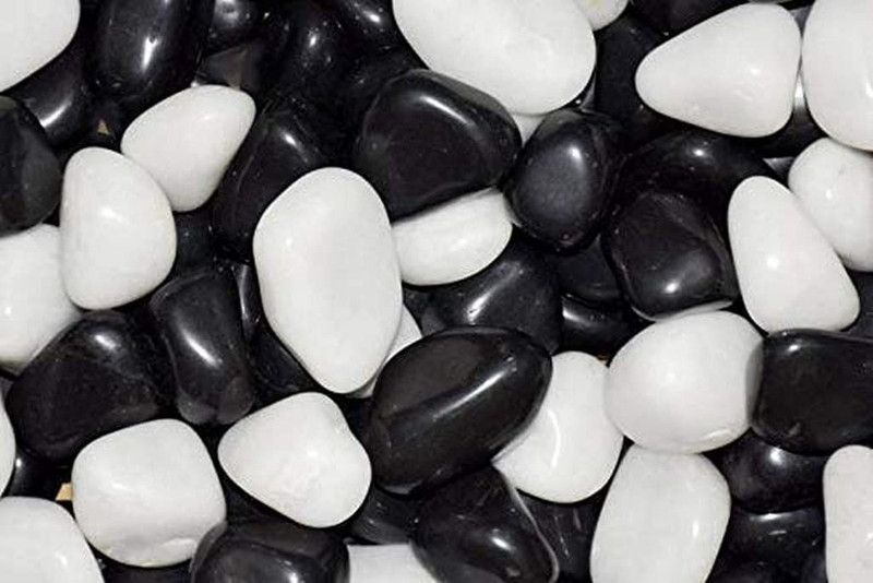 [1KG + 1 KG] Polished White & Black Mix Stone Pebbles 02 Angular Marble Stone  (Black, White 2 kg)