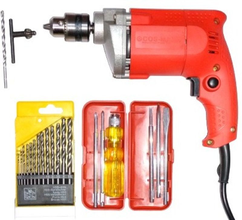 Flymoon 13pcs drill bit Set $ 6 pc Screwdriver set & 1Pc Masonary Bit Pistol Grip Drill  (10 mm Chuck Size)