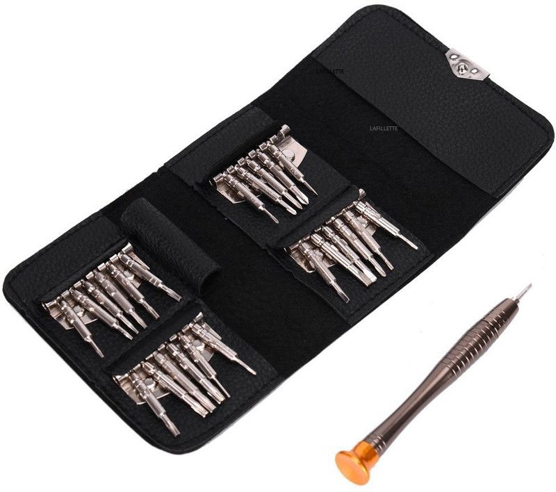 LAFILLETTE 25 in 1 Precision Screwdriver Set Multi Pocket Tool Kit with Black Leather Bag Repair Set For Mobile, PC, Electronics, Watch. Precision Screwdriver Set  (Pack of 1)